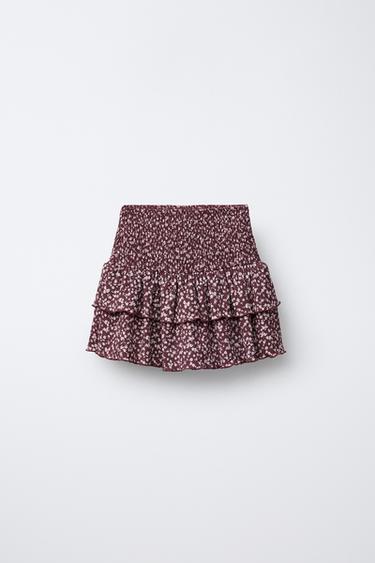 COTTON GAUZE FLORAL BERMUDA SKORT - Dark red by Zara - Image 0