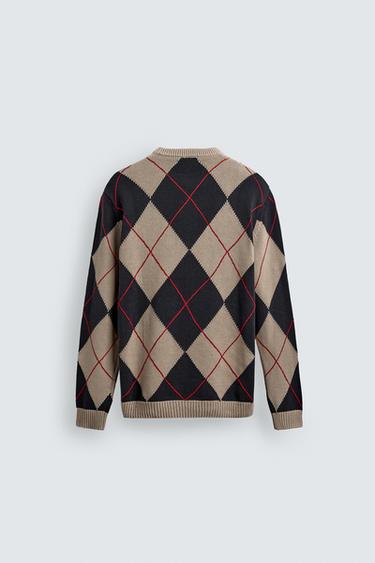 PULL EN JACQUARD À LOSANGES - Marron clair de Zara - Image 6