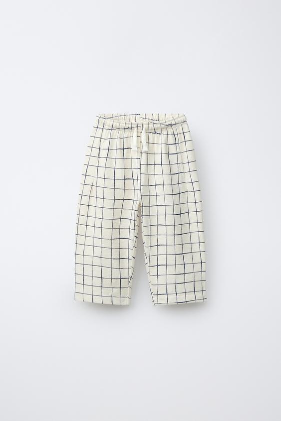 PANTALON IMPRIMÉ À CARREAUX - Écru de Zara - Image 0