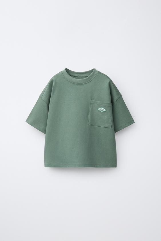 T-SHIRT WITH PATCH POCKET - Dark green by Zara - Image 0