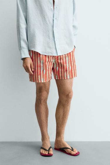 STRIPED SWIMMING TRUNKS - Orange by Zara - Image 1