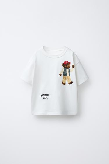BEAR AND EMBROIDERED TEXT T-SHIRT - White by Zara