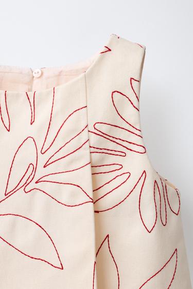 CONTRAST EMBROIDERED LEAF TOP - Ecru / Red by Zara - Image 2