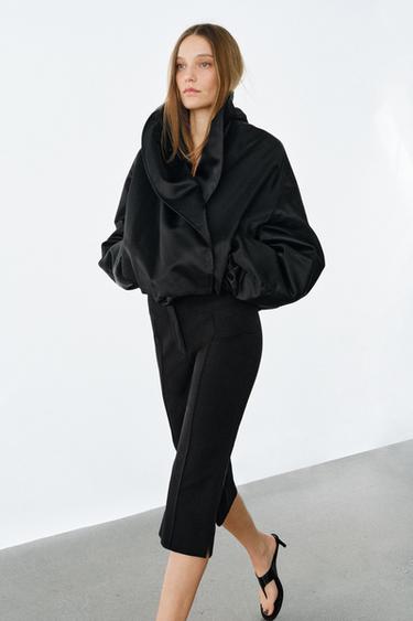 Zara ZW COLLECTION PADDED BOMBER JACKET - Black