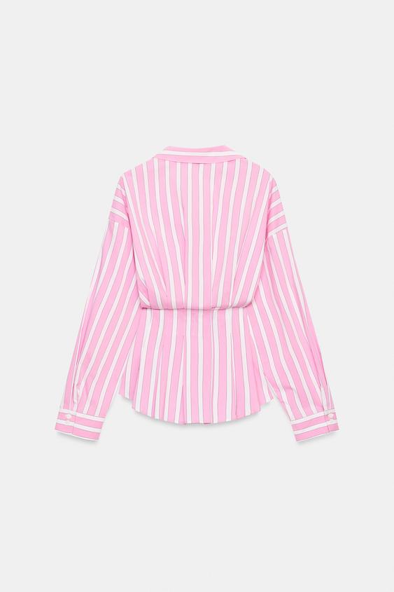 PLEATED STRIPED SHIRT - Pink / White by Zara - Image 7