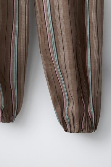 PANTALON BOUFFANT À RAYURES - Marron de Zara - Image 3