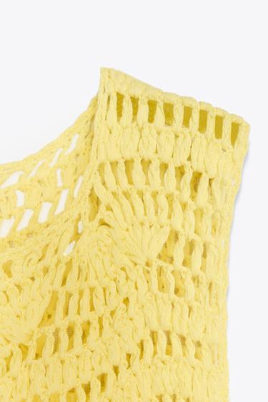 ROBE COURTE EN MAILLE OUVERTE - Jaune de Zara - Image 6