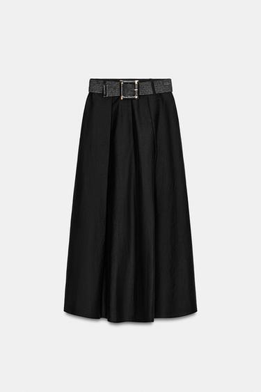 JUPE MI-LONGUE CAPE CEINTURE - Noir de Zara