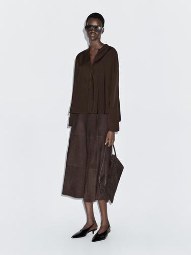 Zara Stand collar shirt with front seam - Brown - Image 0