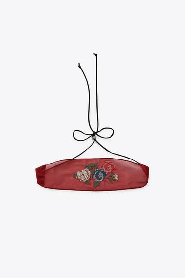 FLORAL EMBROIDERED CHOKER SCARF - Red by Zara