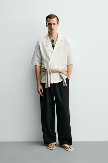 Zara VISCOSE-LINEN KIMONO SHIRT - Oyster-white - Image 0