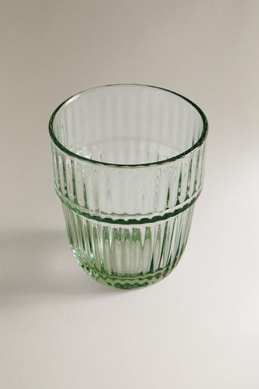 STRIPED COLOURED GLASS TUMBLER - Green by Zara - Image 1