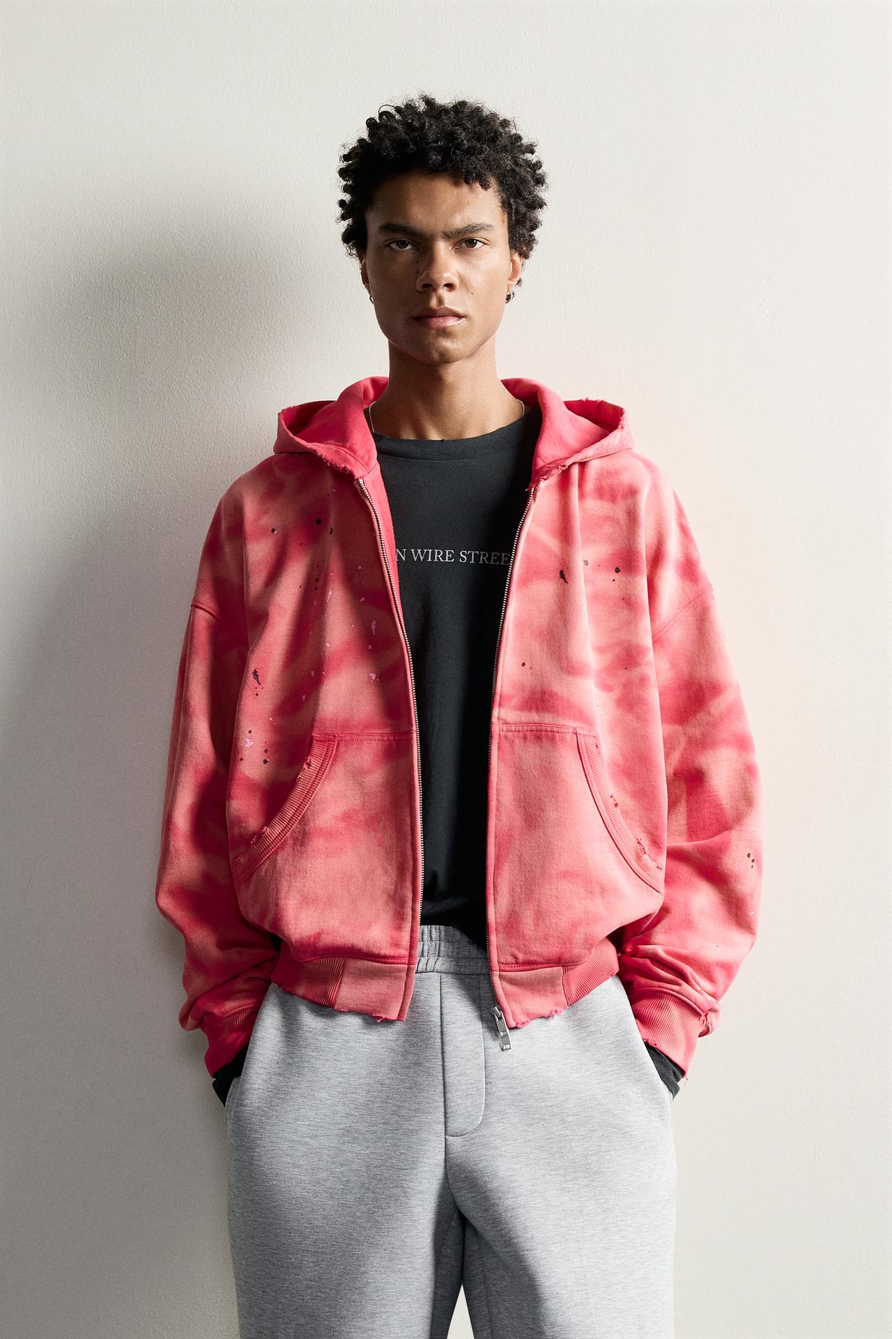 PAINT SPLATTER PRINT HOODIE — Pink