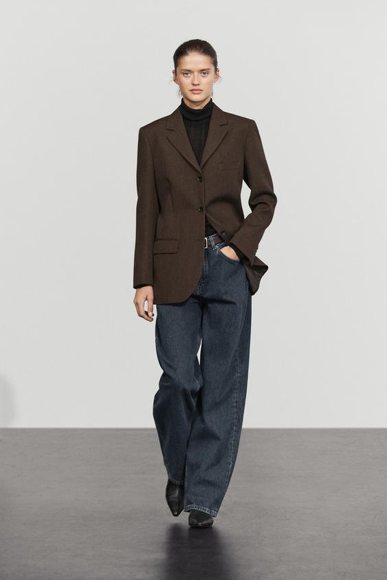 Zara 100% wool button detail blazer - Brown - Image 0