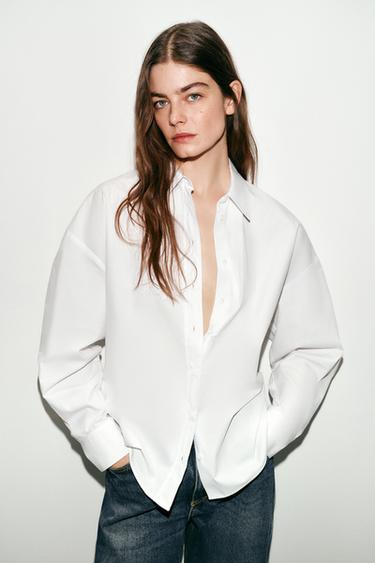 POPLIN SHIRT WITH DART DETAIL ON THE BACK - White by Zara - Image 1