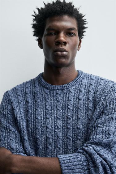 TEXTURED CABLE-KNIT SWEATER - Blue by Zara