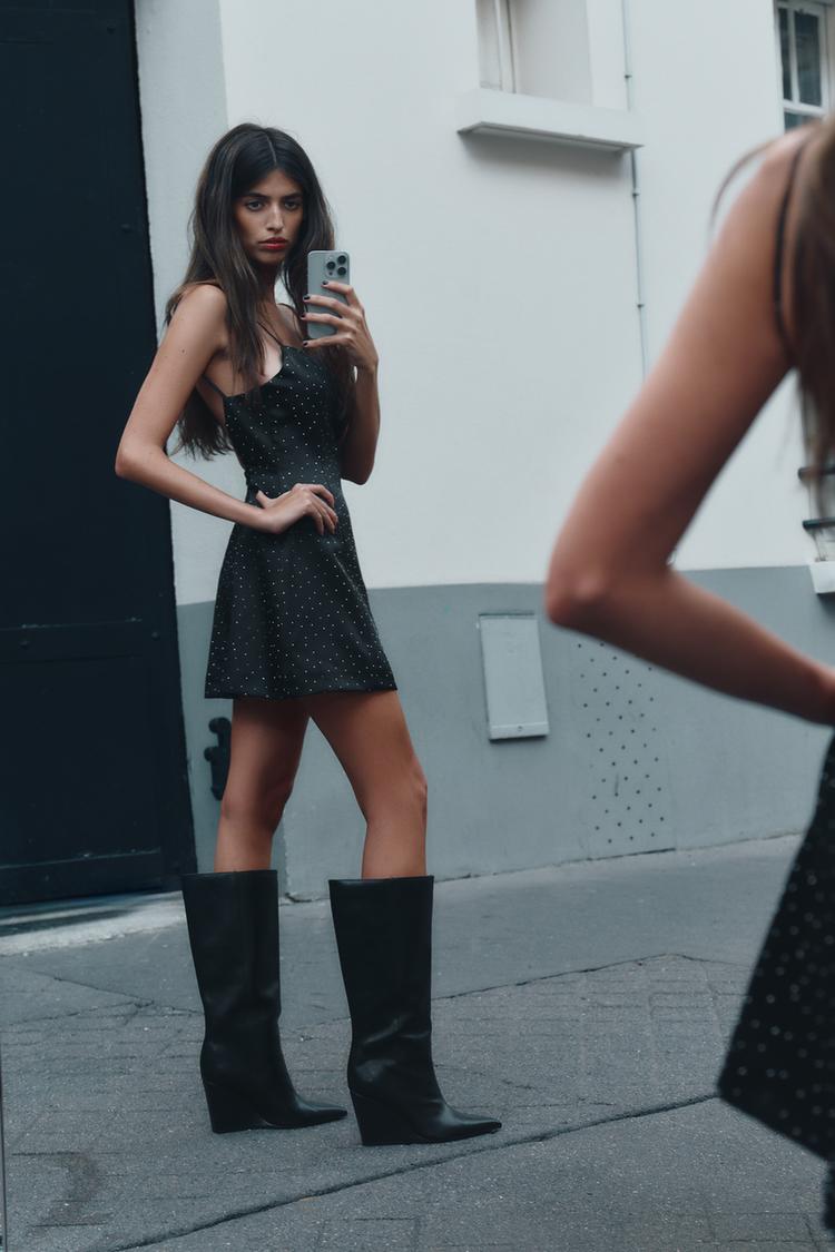 RHINESTONE SATIN MINI DRESS Black ZARA India