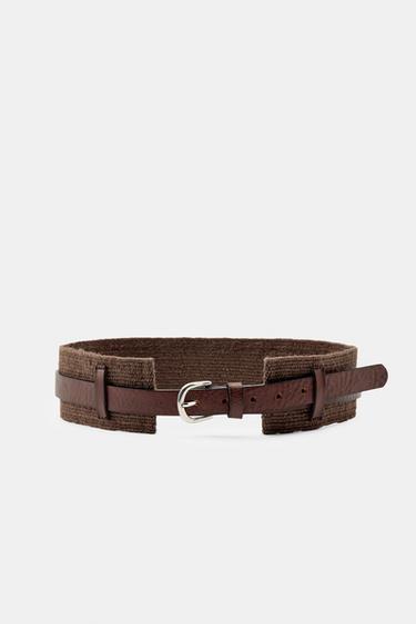 CINTURÓN PIEL COMBINADO - Marrón de Zara