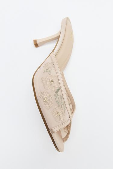 EMBROIDERED MESH MULE HEELS - Pink by Zara