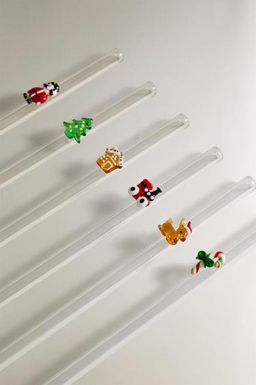 PACK OF CHRISTMAS FIGURE GLASS STRAWS (PACK OF 6) - Red by Zara - Image 1