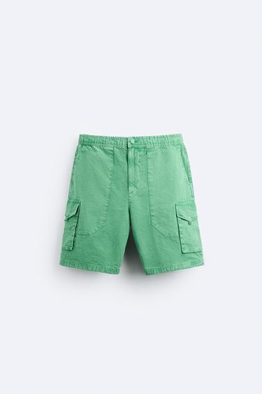 BERMUDA CARGO DÉLAVÉ - Vert / Bleu de Zara