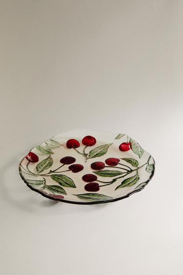 GLASS DESSERT PLATE WITH CHERRIES -  by Zara - Image 1