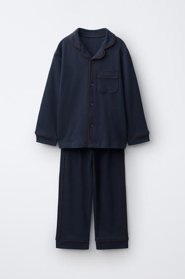 Zara 6-14歲/撞色細節睡衣 - 海藍色