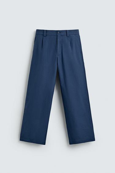 WIDE-LEG PLEATED TROUSERS - Blue by Zara