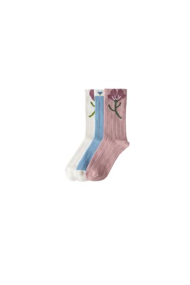 PACK TRES CALCETINES FLOR - Rosa de Zara