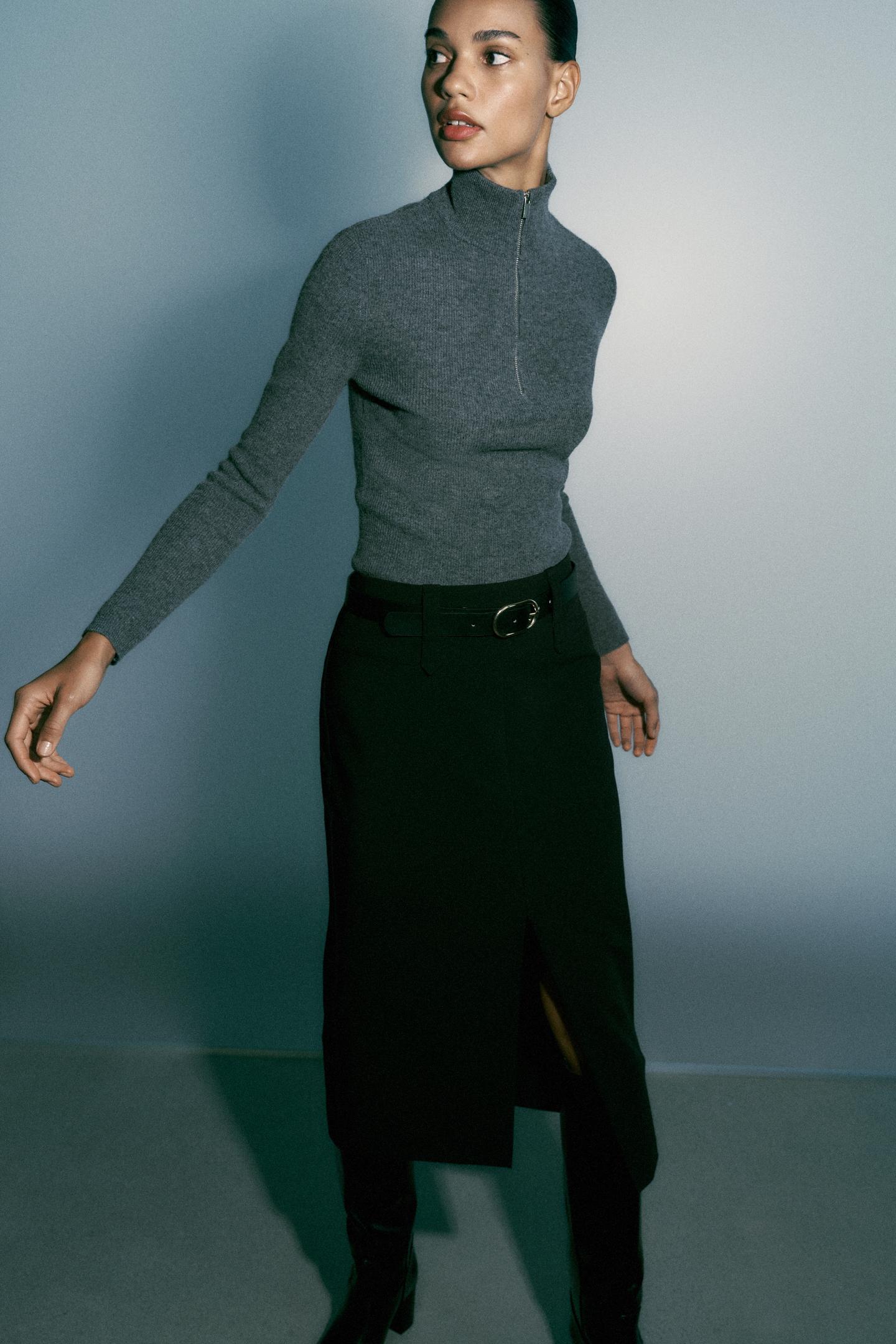 Женская юбка Zara Belted MIDI, цвет: Чёрный — фото 3
