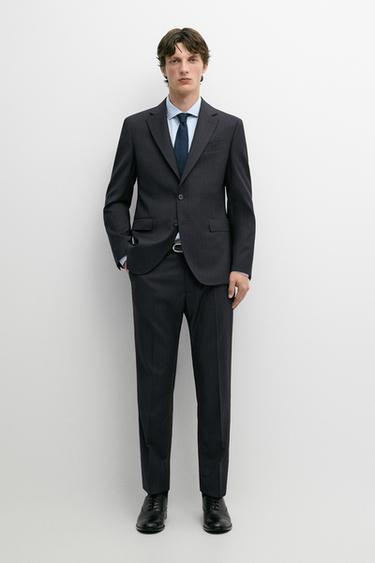 Zara Striped 100% cool wool suit pants - Navy blue - Image 0