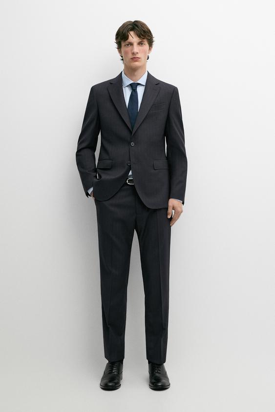 Zara Striped 100% cool wool suit pants - Navy blue - Image 0