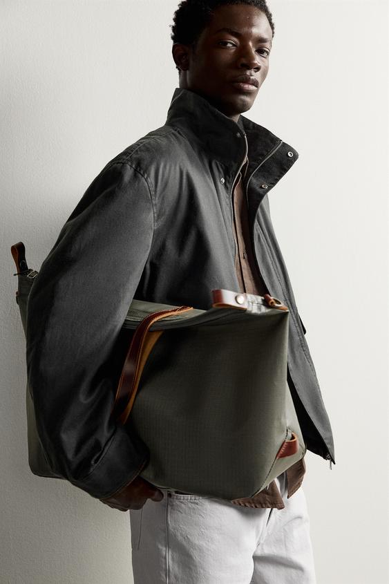 Zara LEATHER-DETAIL TRAVEL BAG - Gray - Image 0
