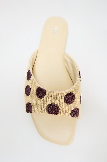 Zara PRINTED BEADED FLAT SANDALS - Multi-color