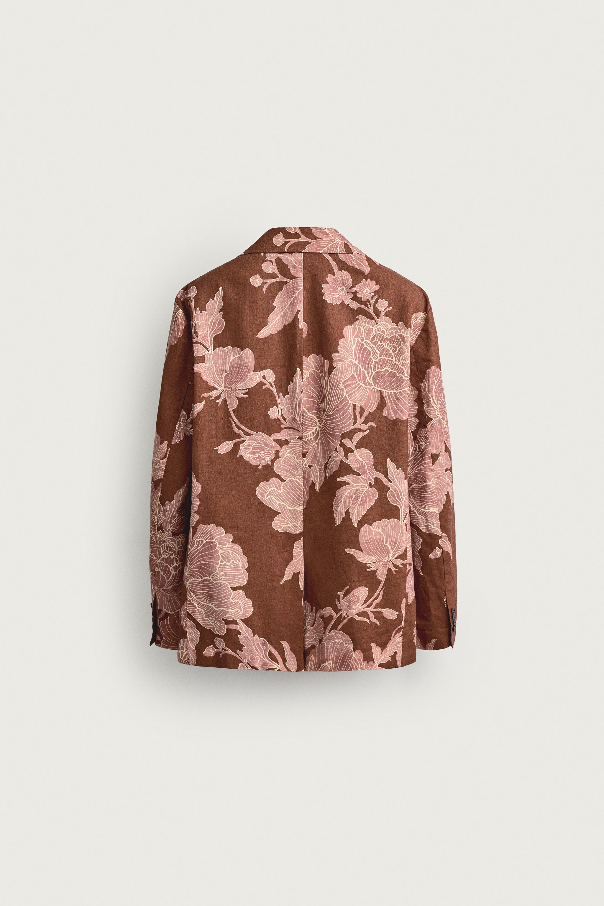 Zara LIMITED EDITION KETEN-PAMUK KARIŞIMLI BASKILI RELAXED FIT BLAZER görsel 6