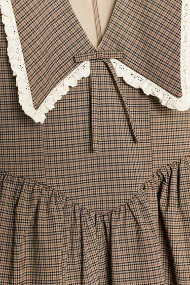 ROBE À CARREAUX COL CLAUDINE - Kaki de Zara - Image 8