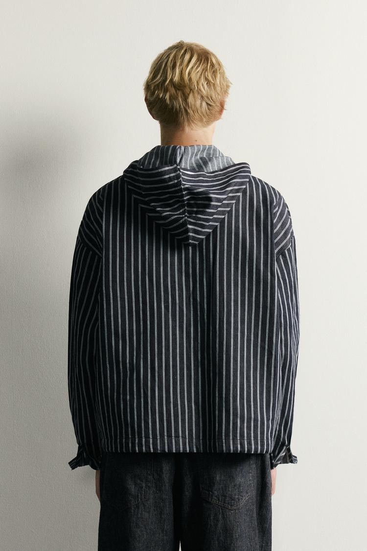 OVERSHIRT CON CAPUCHA A RAYAS DE ALGODÓN Y LINO 3