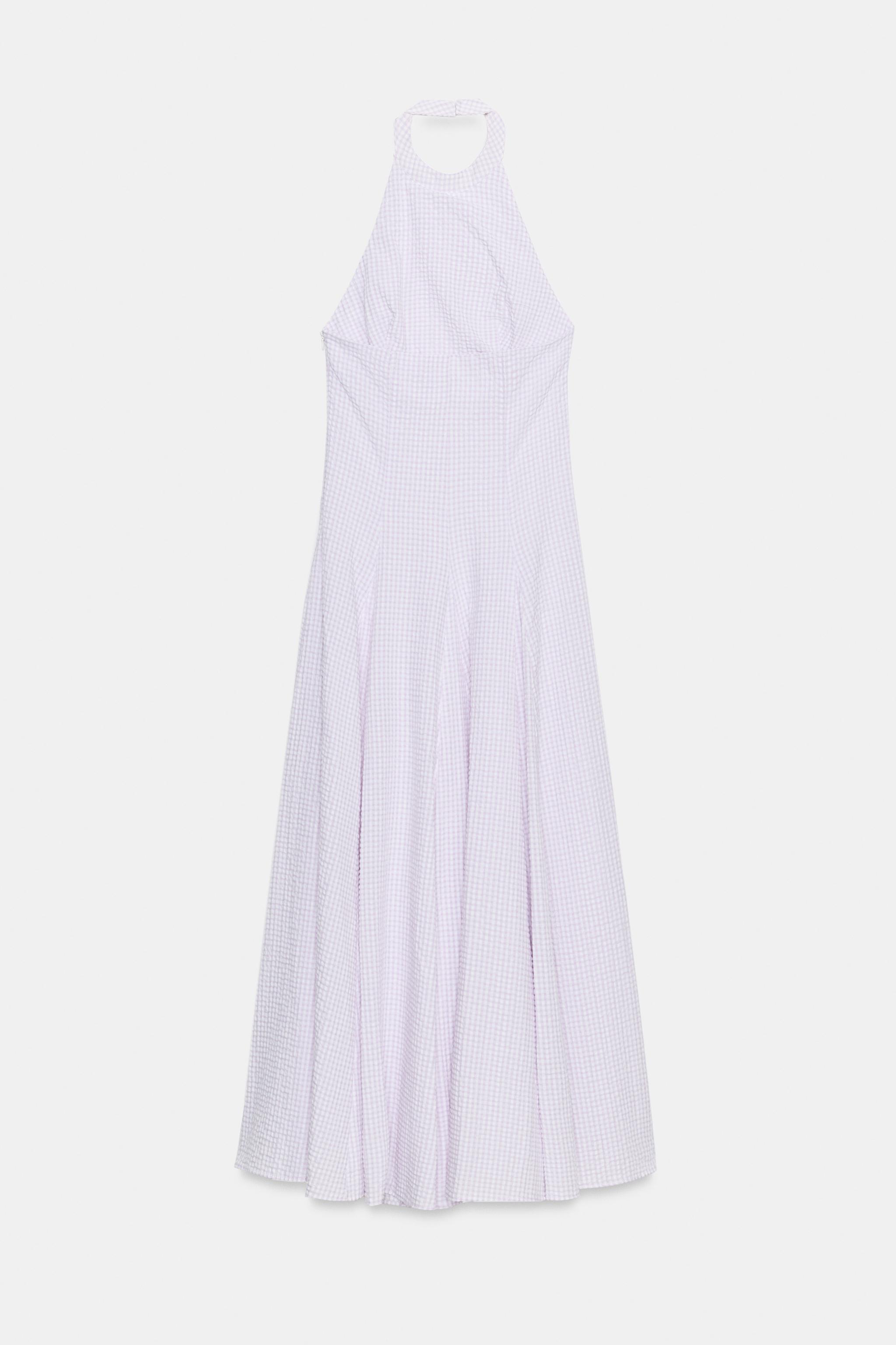 GINGHAM HALTER VOLUMINOUS DRESS - Lilac / White | ZARA United States