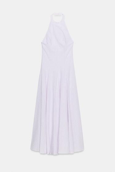ROBE HALTER VOLUME À CARREAUX VICHY - Lilas / Blanc de Zara - Image 5
