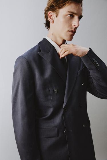 100% WOOL PINSTRIPE SUIT BLAZER - Navy blue by Zara - Image 6
