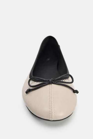 CONTRAST LEATHER BALLET FLATS - Ecru White by Zara - Image 4