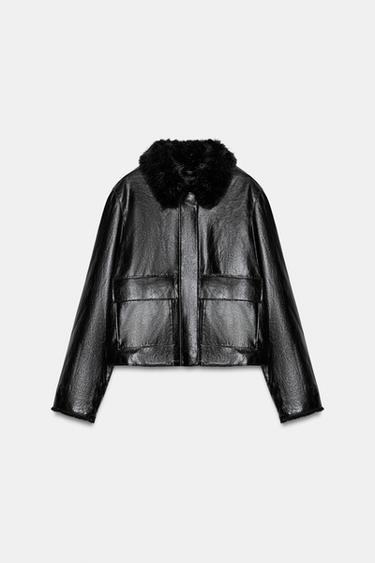Zara ZW COLLECTION FAUX LEATHER JACKET - Black