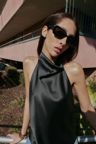 SATIN HALTER TOP - Black by Zara - Image 3