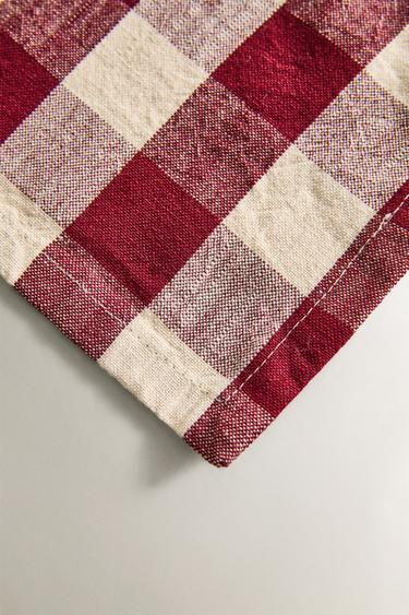 LARGE CHECK COTTON TABLECLOTH - Burgundy by Zara - Image 2