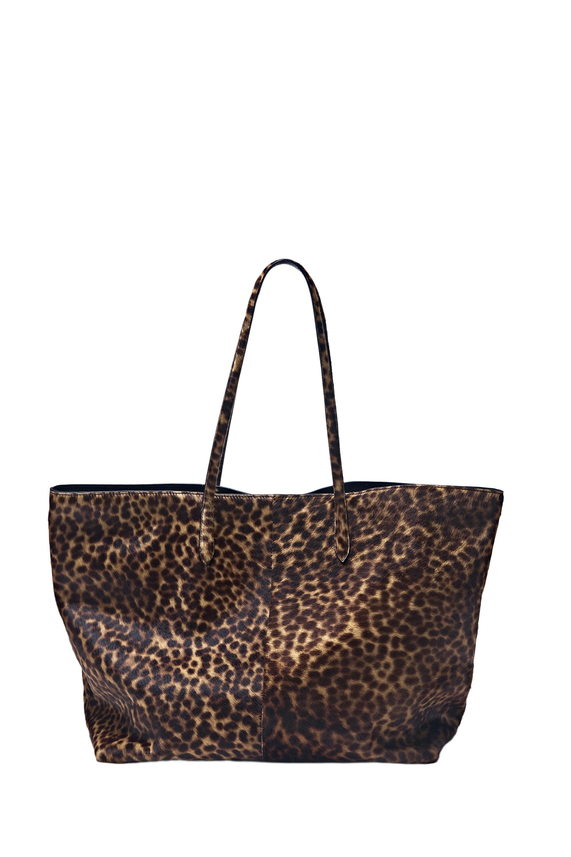 Large fur leather tote bag — Butter
