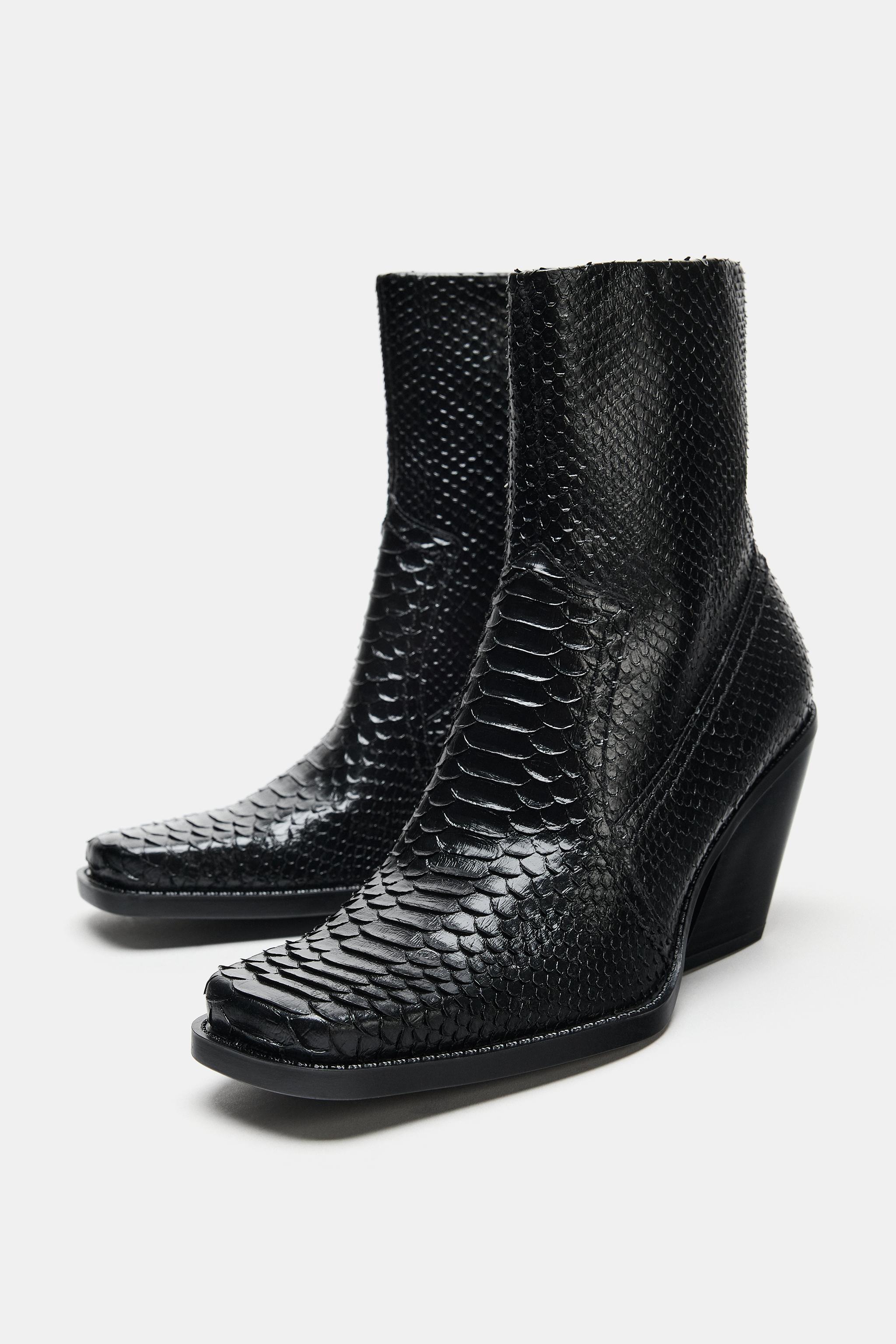 TEXTURED COWBOY ANKLE BOOTS - Black | ZARA United States