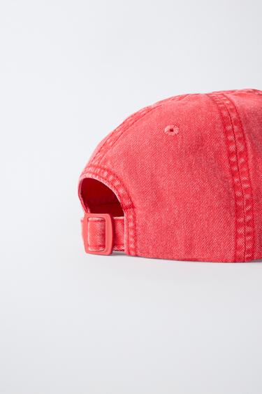 WASHED EFFECT CAP WITH EMBROIDERED TEXT - Red by Zara - Image 2