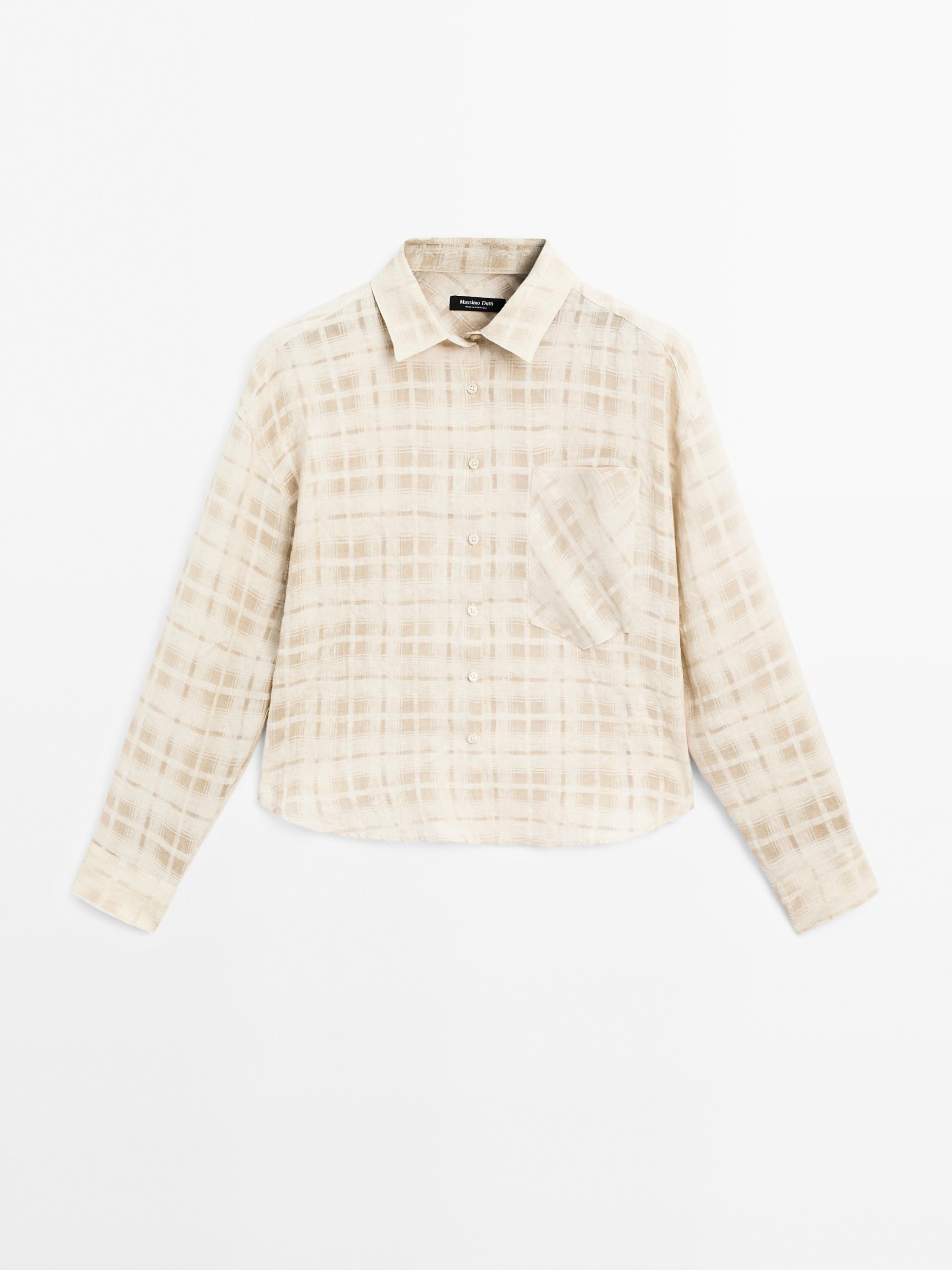 Flowing linen blend check shirt - Ecru | ZARA United States