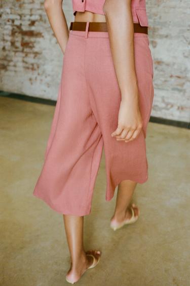 LONG BERMUDA SHORTS WITH BELT IN LINEN BLEND - MARSALA by Zara - Image 2