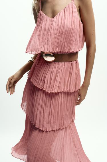 MIDI DRESS WITH RUFFLES AND BELT - MARSALA by Zara - Image 0